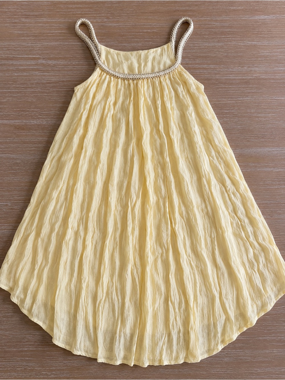 Butter Yellow Flowy Textured Sundress w/ Braided Straps ☀️